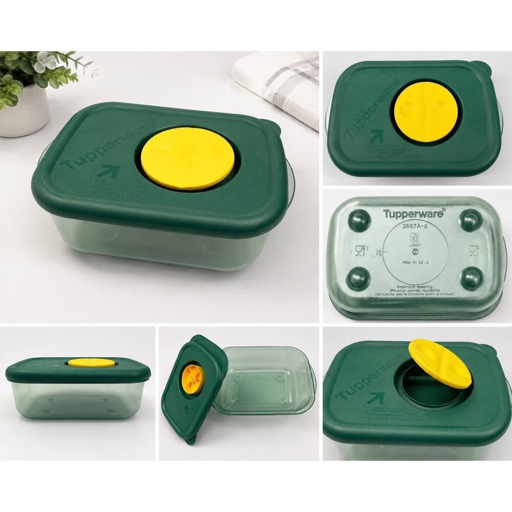 Tupperware Vent ’N Serve 16 oz Microwave Container Green Yellow Lid 3567A
